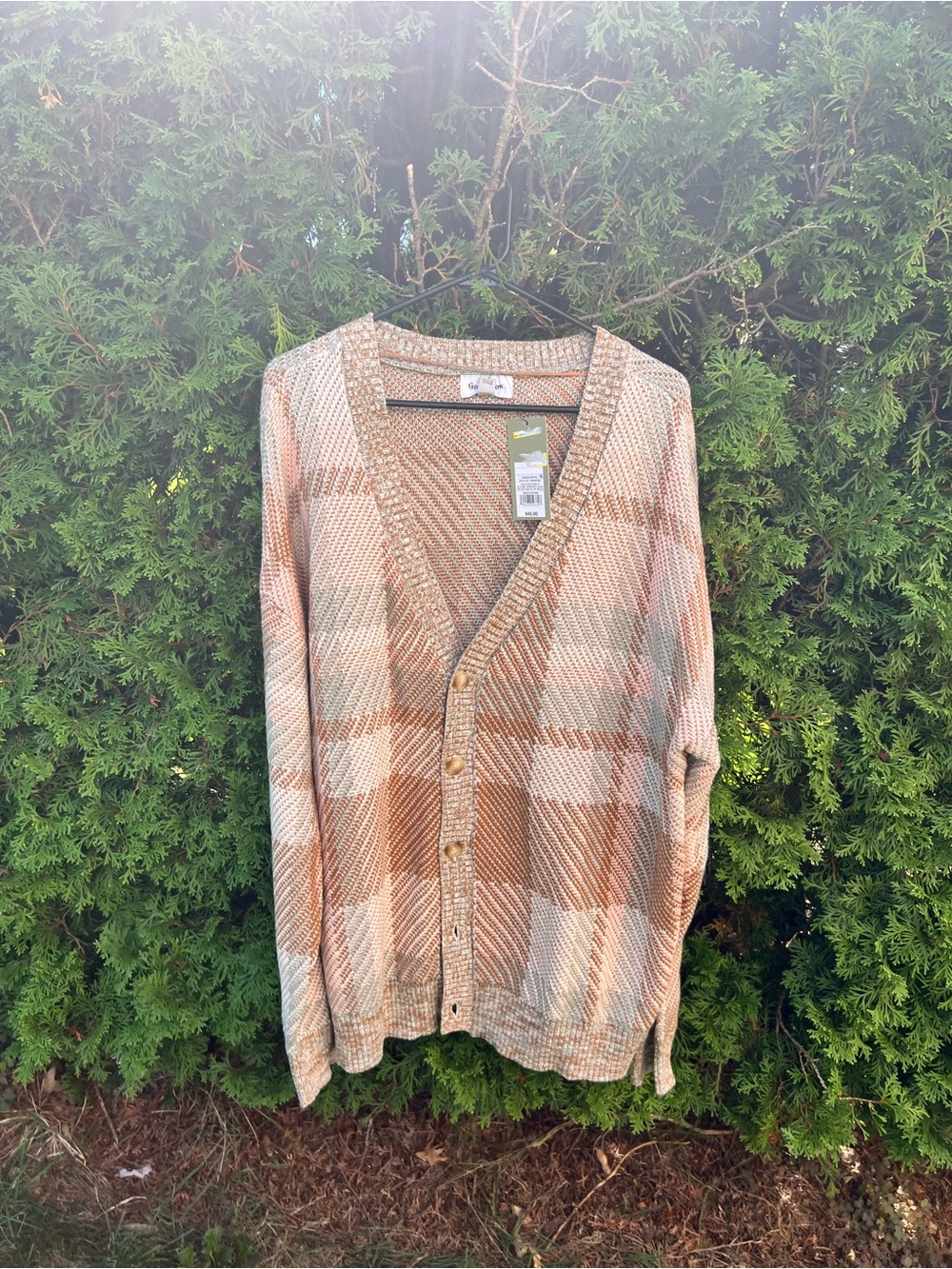 Goodfellow & Co Beige and Brown Plaid V-Neck Cardigan